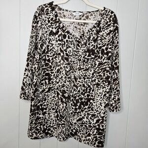cj Banks Leopard Print Sparkle 3/4" Sleeves 2XL Woman's